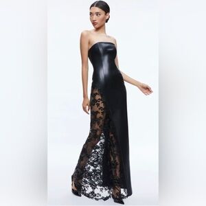 NWT Alice and Olivia RETHA VEGAN LEATHER LACE MAXI DRESS  Size 4